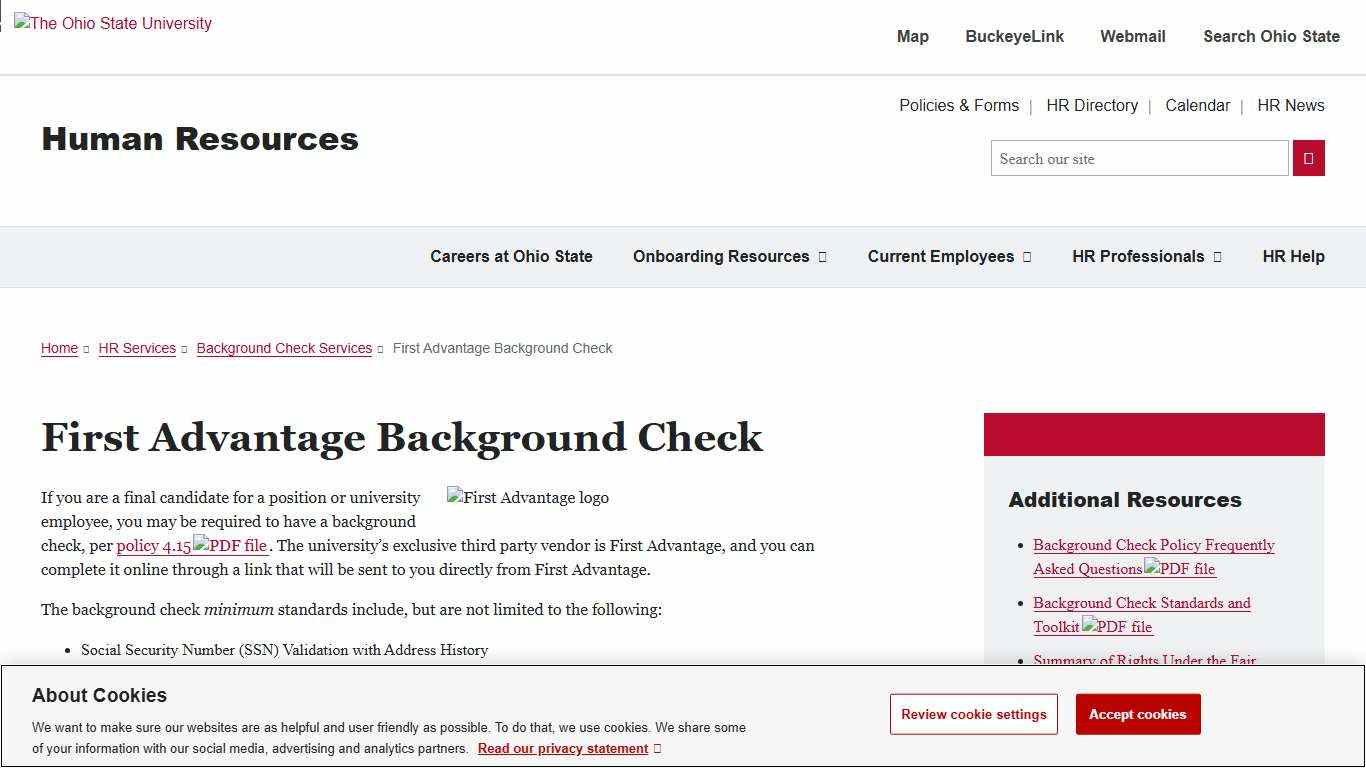 First Advantage Background Check - Human Resources at Ohio State
